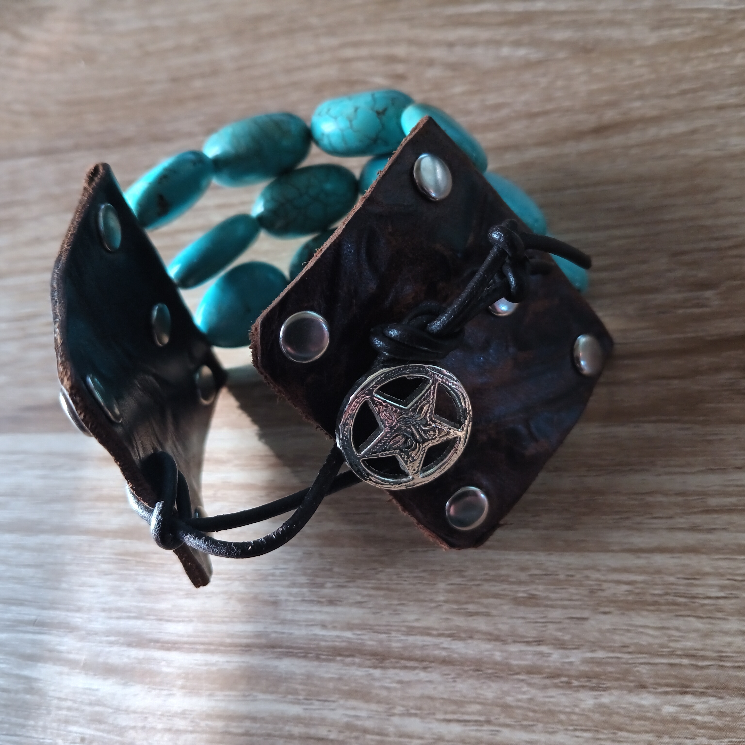 Genuine Handmade Turquoise Beaded Leather Bracelet